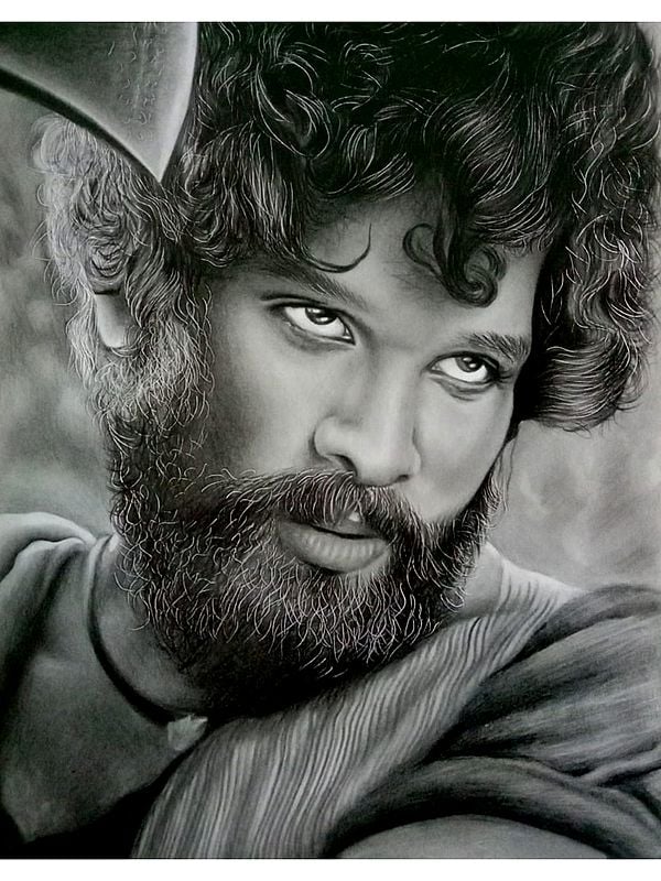 Portrait of Allu Arjun as Pushpa | Graphite Pencil Medium | By Sunil Kumar