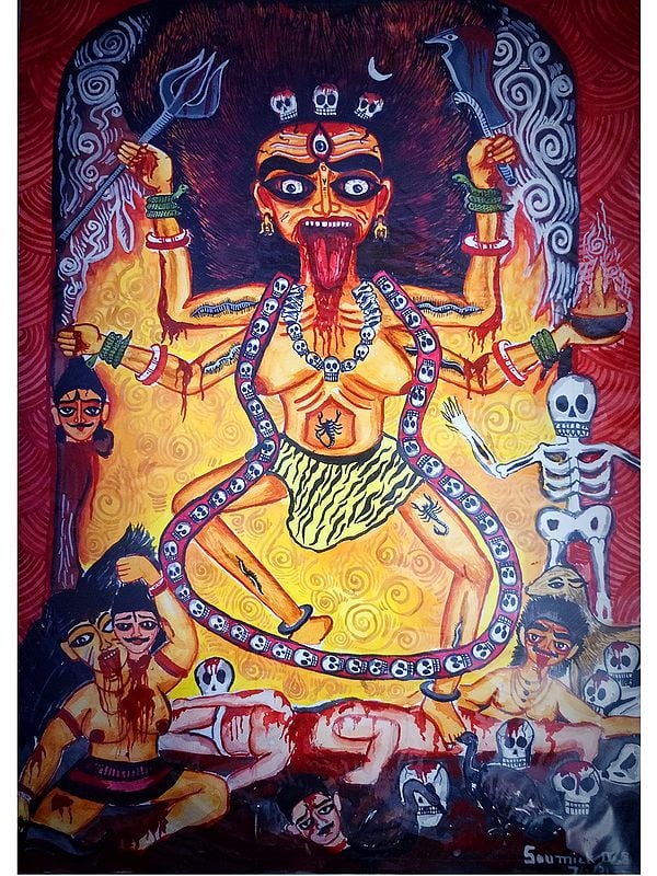 Painting of Goddess Chamunda in Poster Color by Soumick Das