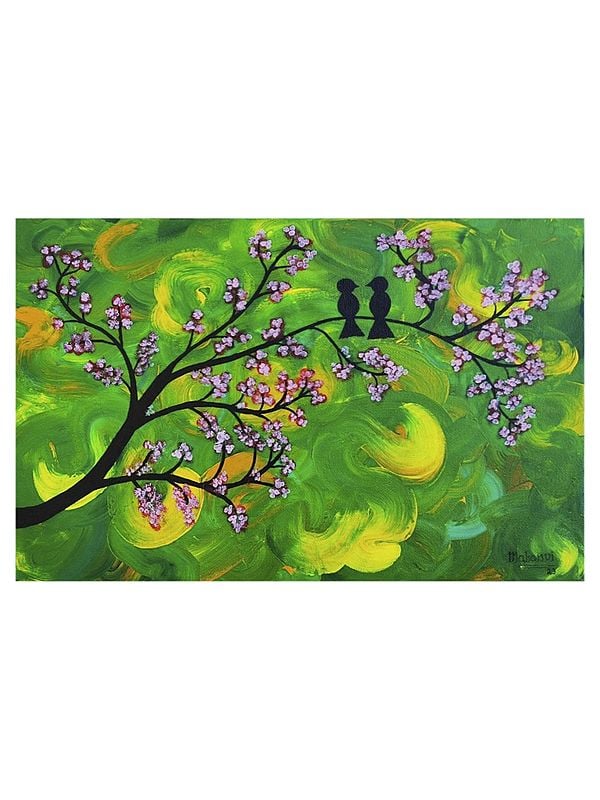 The Nature - Birds on Tree | Acrylic on Canvas Board | By Mahanvi Jhunjhunwala