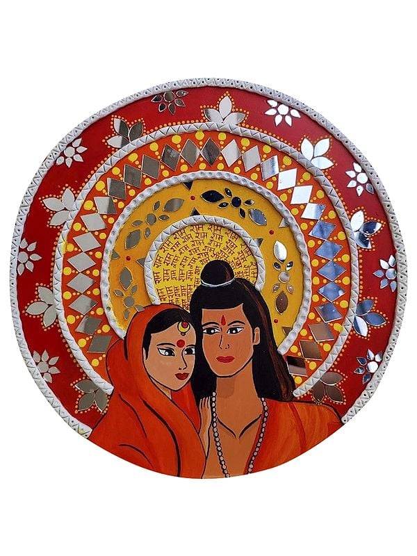 Shri Ram And Sita - Lippan Art | Acrylic And Glass Paint On Canvas Board With 3D Outliner | By Mahanvi Jhunjhunwala