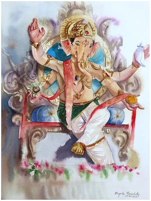 Modak Priya Ganapati | Watercolor | By Deepika Ramshetty
