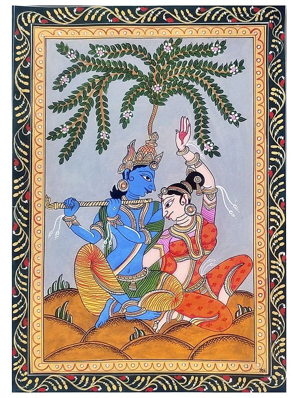 Divine Love Of Radha And Krishna - Pattachitra Painting | Watercolor On Paper | By Gaurav