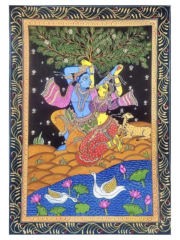 Attractive Radha and Krishna Pattachitra Painting | Watercolor on Paper | By Gaurav