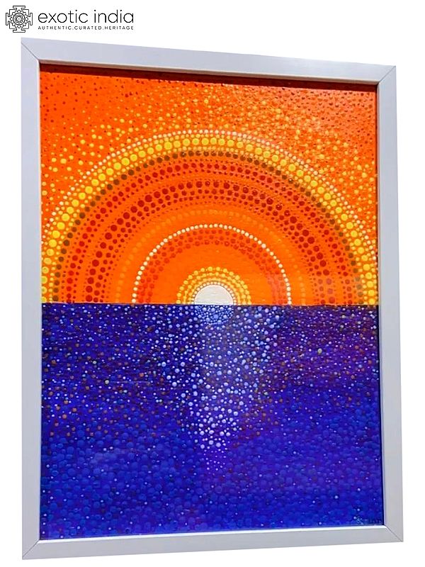 Sun Set Acrylic Painting with Frame | Dots Art by Satyam Singh