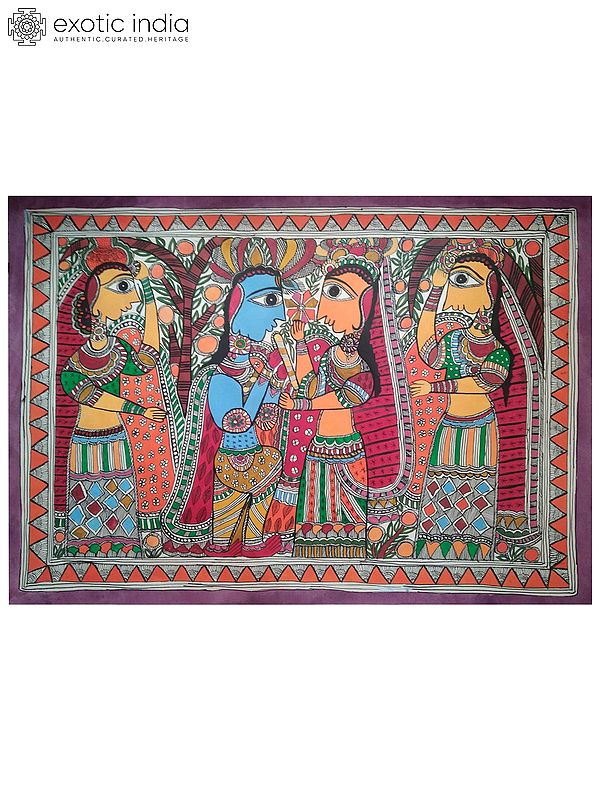 Radha And Krishna | Natural Colors On Handmade Paper | By Archana Jha