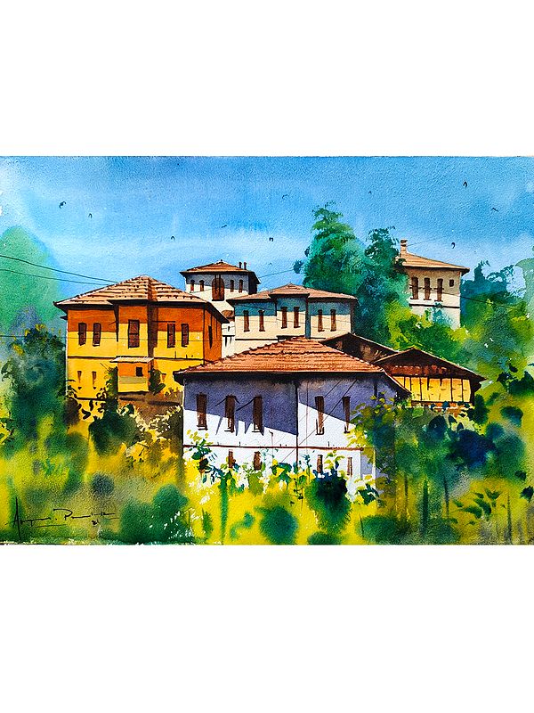 House in Green | Watercolor Painting by Anupam Pathak