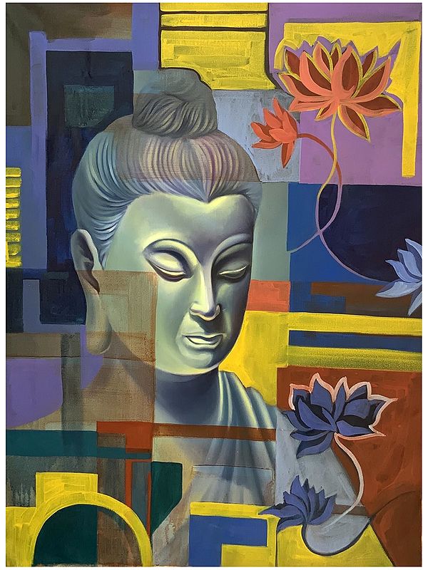 Lord Buddha with Lotus | Acrylic on Canvs | By Maadhvan Goyal