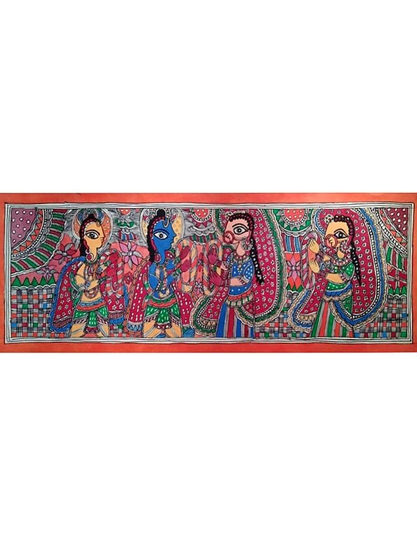 Colorful Painting of Sita Swayamvar | Natural Colors on Handmade Paper | By Archana Jha