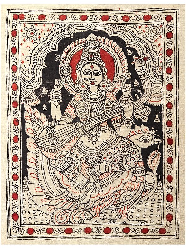 Goddess Saraswati | Kalamkari Painting on Cotton