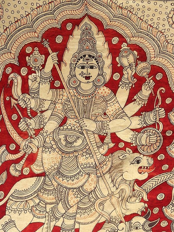 Goddess Durga as Mahishasura Mardini | Kalamkari Art | Exotic India Art