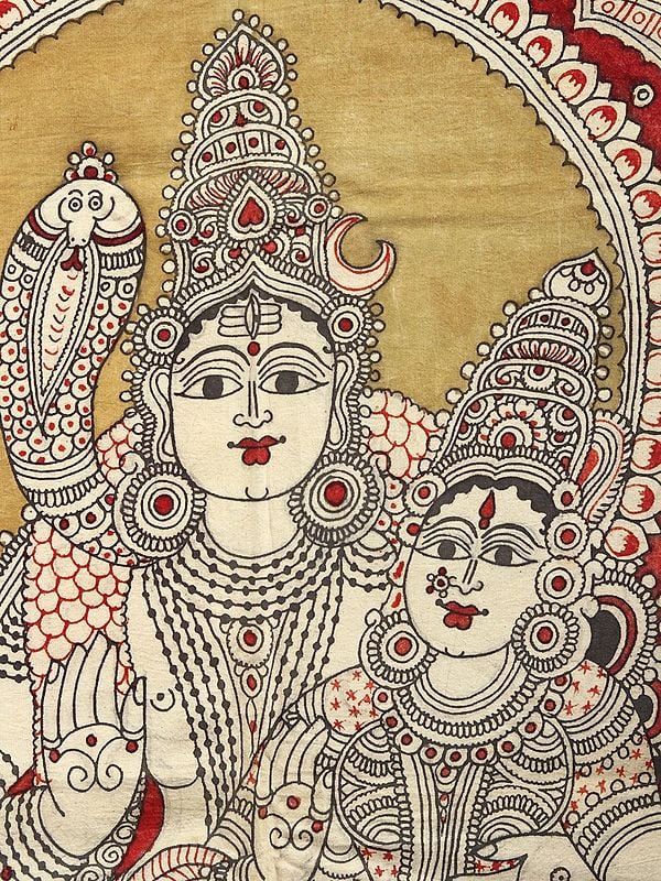 Shiva Parvati Seated on Nandi | Kalamkari Painting | Exotic India Art