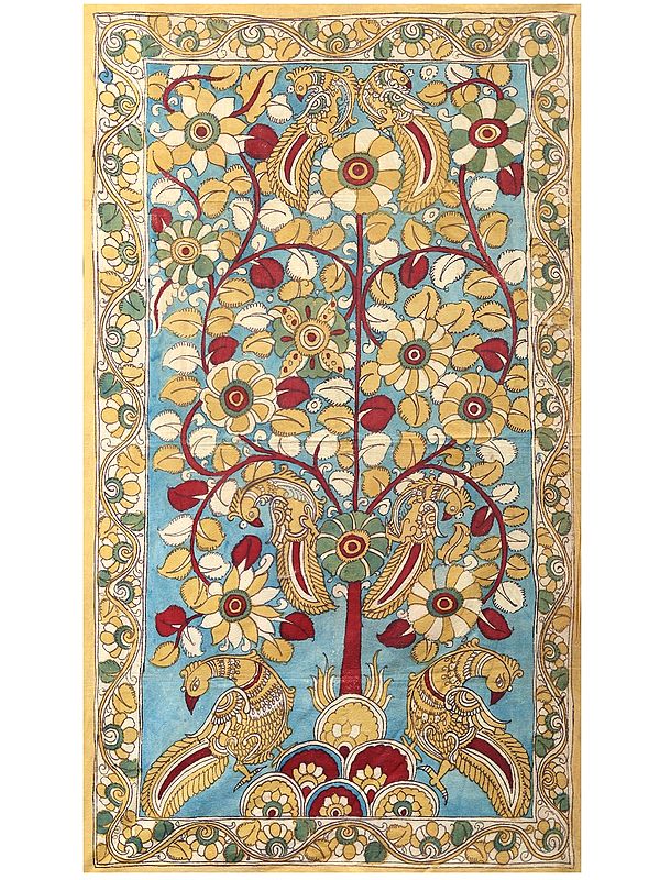 Tree of Life with Peacocks | Vintage Kalamkari Painting