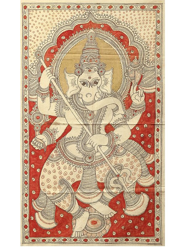Four Armed Dancing Lord Ganesha | Kalamkari Painting