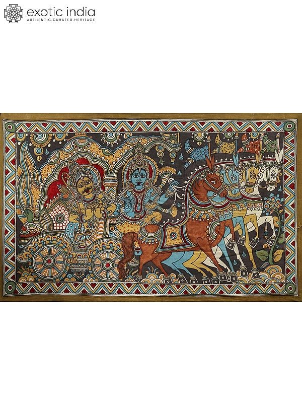 Geeta Updesha : Lord Krishna Guiding Arjuna in Mahabharata | Kalamkari Painting