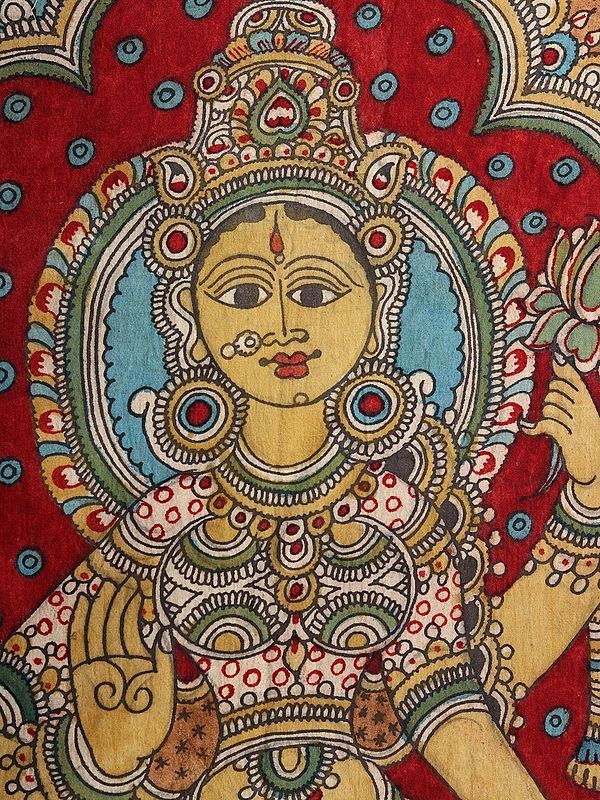 Devi Lakshmi Seated on Lotus | Kalamkari Painting | Exotic India Art