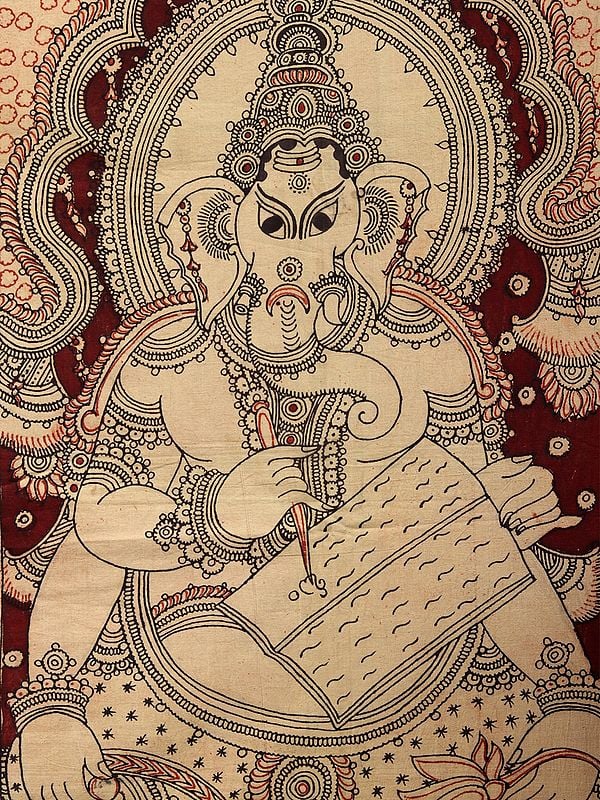 Bhagawan Ganapati Writing The Mahabharata Kalamkari Painting Exotic