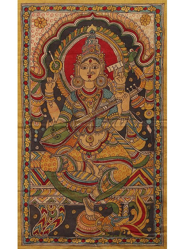 Four Armed Goddess Saraswati | Kalamkari Painting