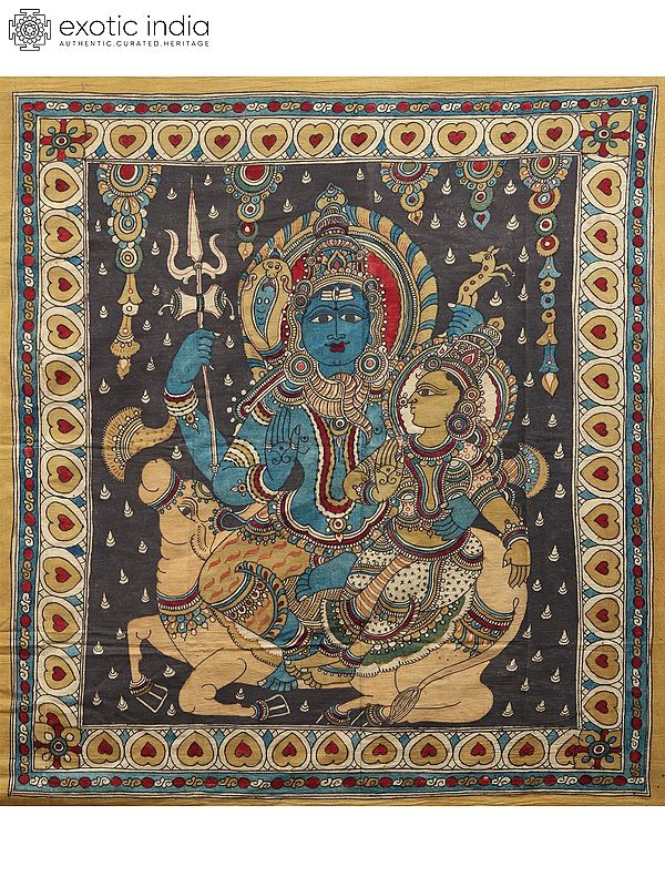 Shiva Parvati Seated on Nandi | Kalamkari Painting