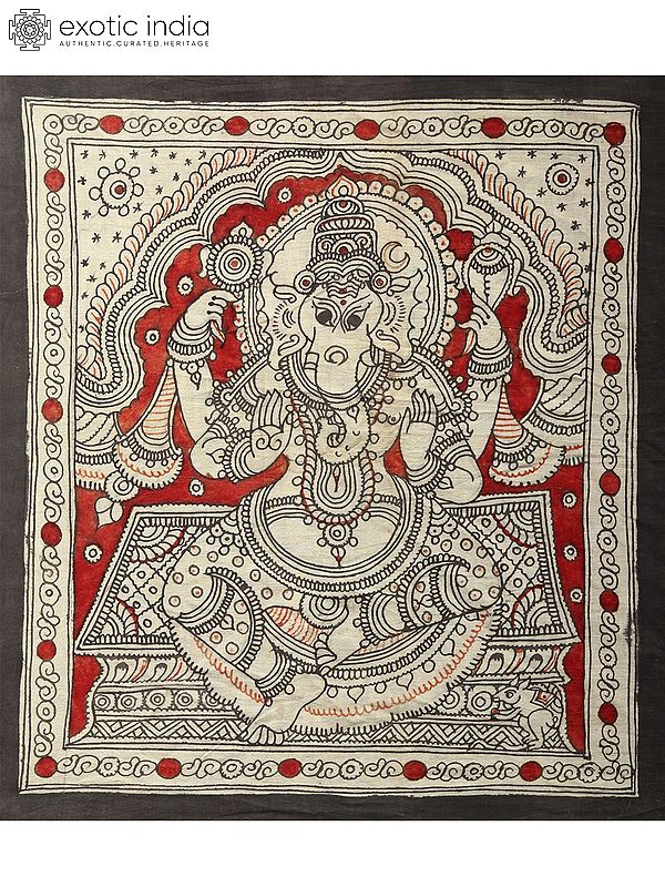 Sitting Chaturbhuja Lord Ganesha | Kalamkari Painting