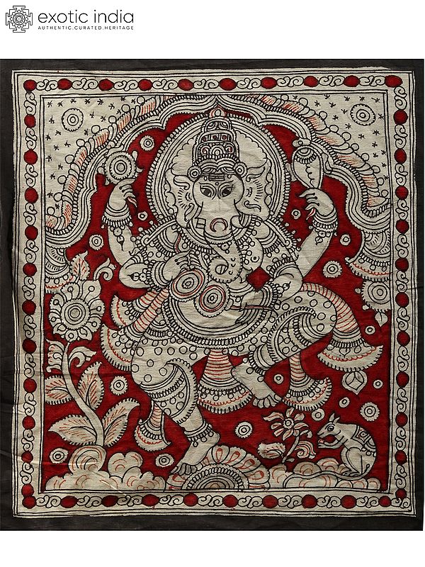 Four Hands Dancing Ganapati | Kalamkari Painting