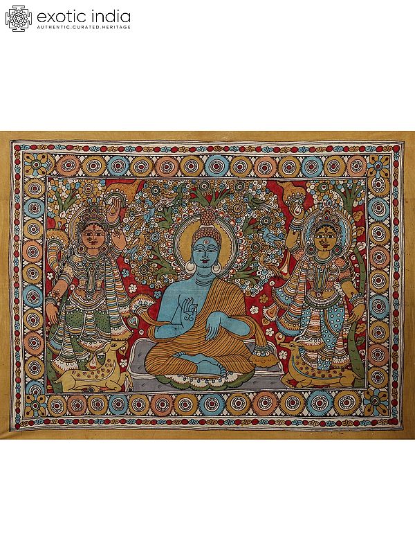 Buddha with Desciples | Vintage Kalamkari Painting