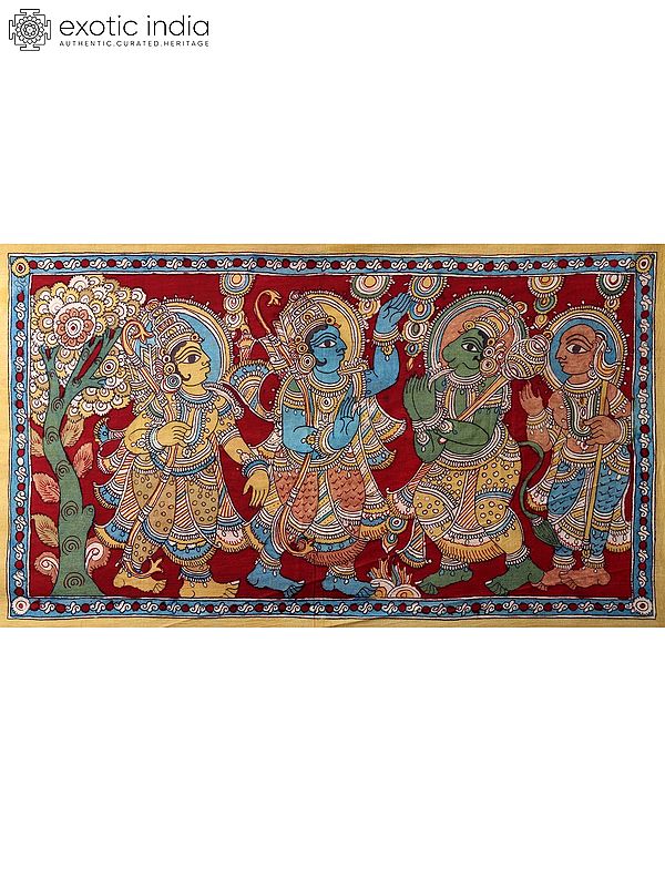 First Meet of Lord Ram and Lakshman with Sugriva and Hanuman | Kalamkari Painting