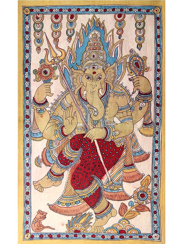 Dancing Lord Ganapati | Vintage Kalamkari Painting