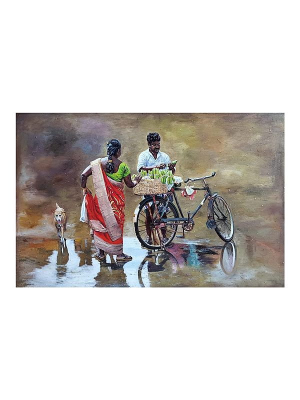 Vegetable Seller - A Negotiation | Watercolor On Paper | By Dhyanesh Ramani
