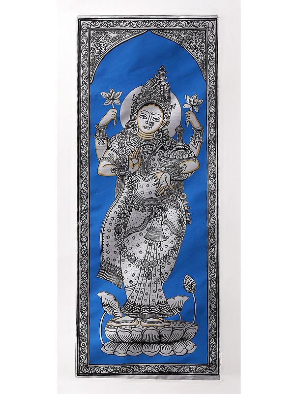 Goddess Lakshmi Standing on Lotus | Patachitra Art