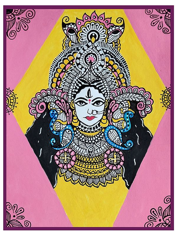 Goddess Durga Painting by Deeksha Salame | Watercolor and Pigment Ink Pen