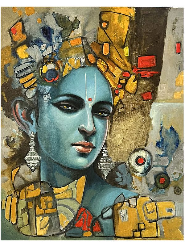 Beautiful Painting Of Krishna | Mixed Media On Canvas | By Maadhvan Goyal