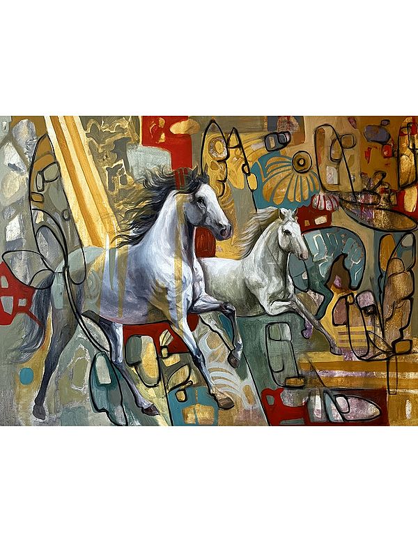 Beautiful Abstract Of Horses | Acrylic On Canvs | By Maadhvan Goyal