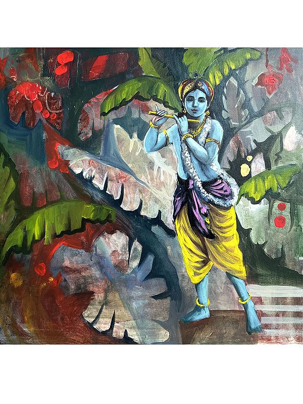 Krishna Playing Flute | Acrylic On Canvs | By Maadhvan Goyal