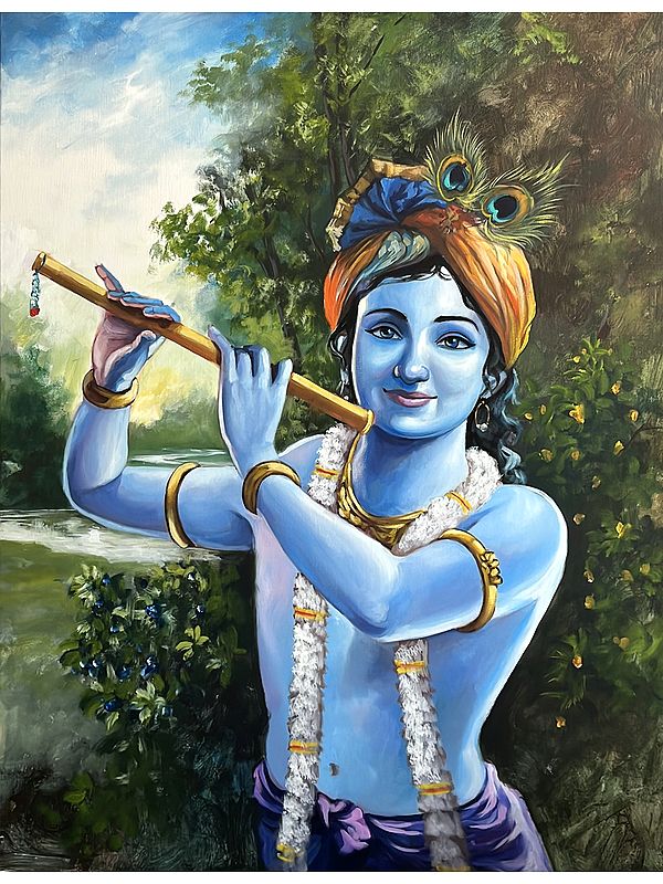 Bal Krishna With Flute | Acrylic On Canvs | By Maadhvan Goyal
