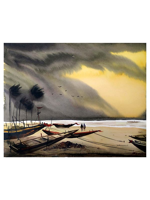 Storm At Seashore | Watercolor On Paper | By Samiran Sarkar