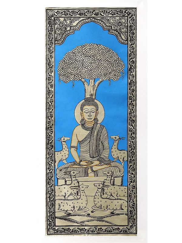 Lord Buddha Seated Under the Bodhi Tree | Watercolor on Silk | Pattachitra Painting