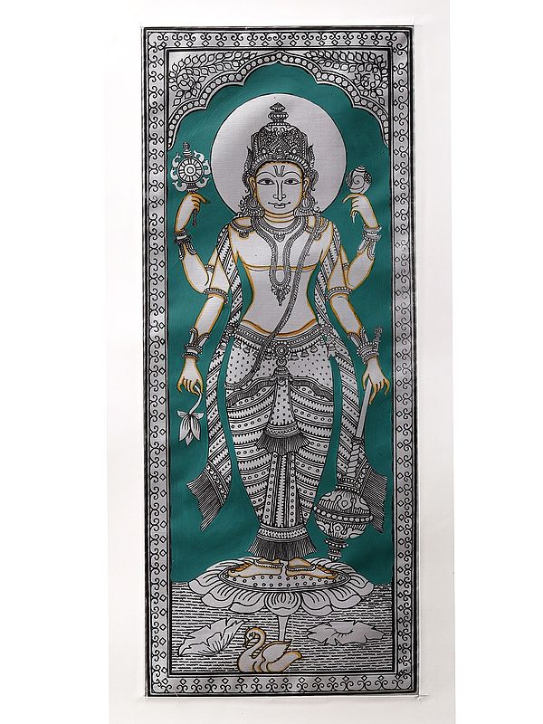 Standing Lord Vishnu Pattachitra Painting | Watercolor on Silk