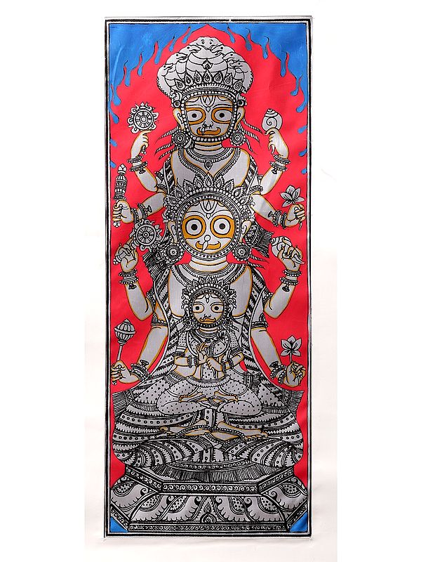 Lord Jagannath, Subhadra and Balabhadra Pattachitra Painting | Watercolor on Silk