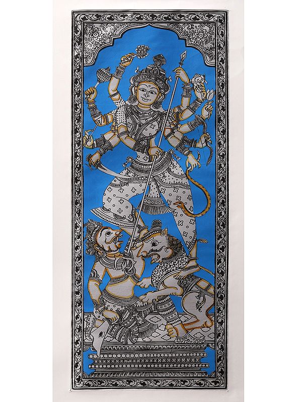 Goddess Mahishasur-Mardini | Watercolor on Silk | Pattachitra Painting