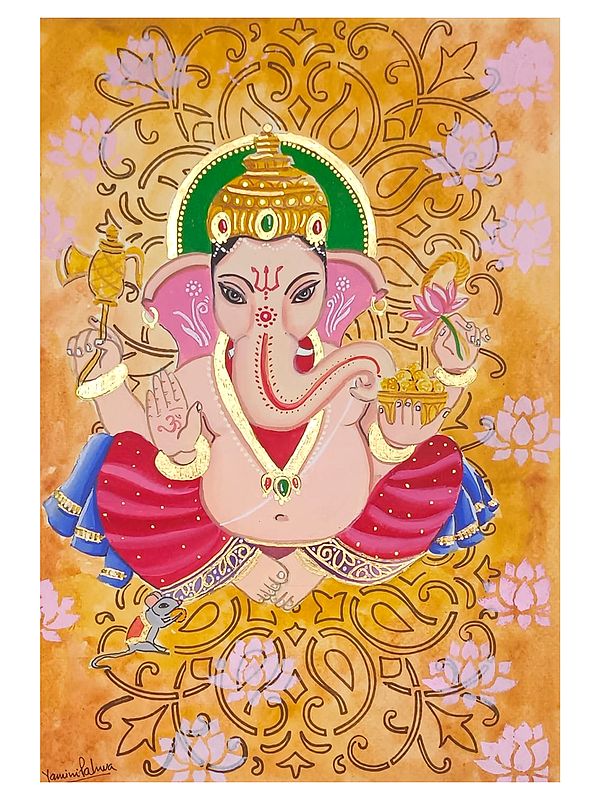 Chaturbhuja Lord Ganapati | Premium Poster Colors On Paper | By Yamini Pahwa