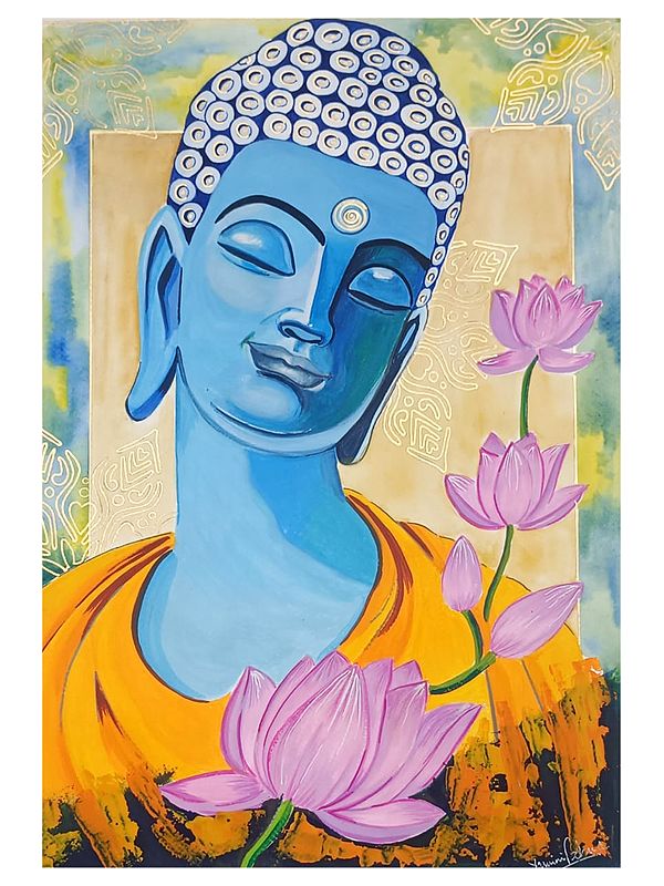 Peaceful Buddha With Lotus | Mixed Medium | By Yamini Pahwa