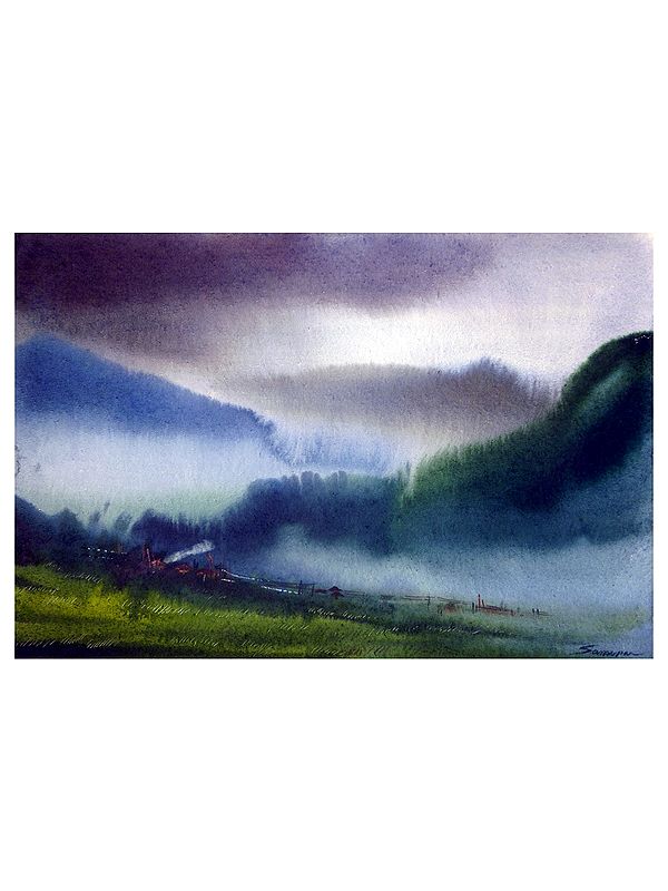 Monsoon Himalaya Mountain Landscape | Watercolor On Handmade Paper | By Samiran Sarkar