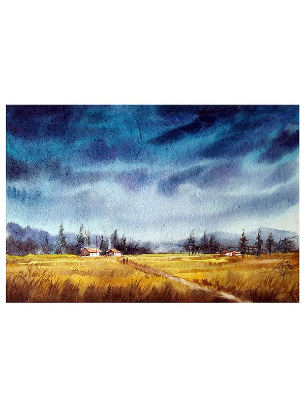 Cloudy Mountain Corn-Field Valley | Watercolor On Handmade Paper | By Samiran Sarkar