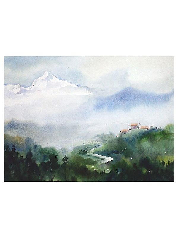 Misty Cloudy Himalaya Mountain Painting | Watercolor On Paper | By Samiran Sarkar