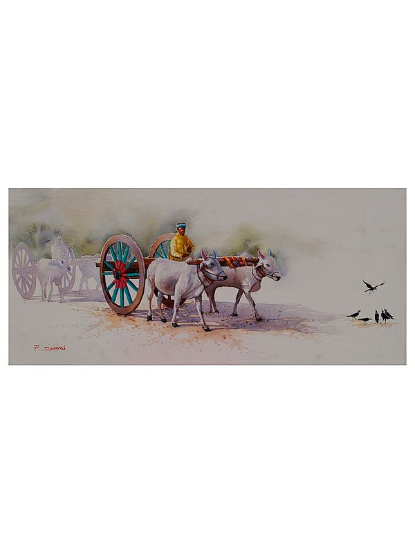 Bullock Cart - A Part Of Village | Acrylic On Canvas | By Devraj