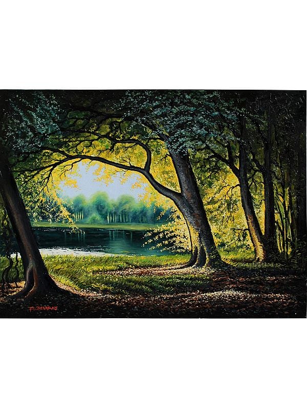 Lakeside Forest | Oil On Canvas | By Devraj