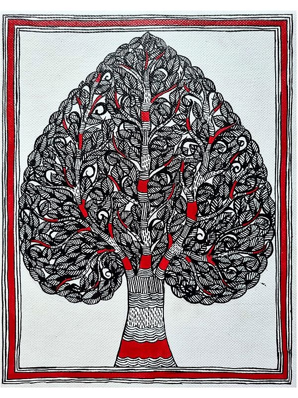 Dense Tree Of Madhubani | Acrylic On Handmade Canvas Sheet | By Pritanjali