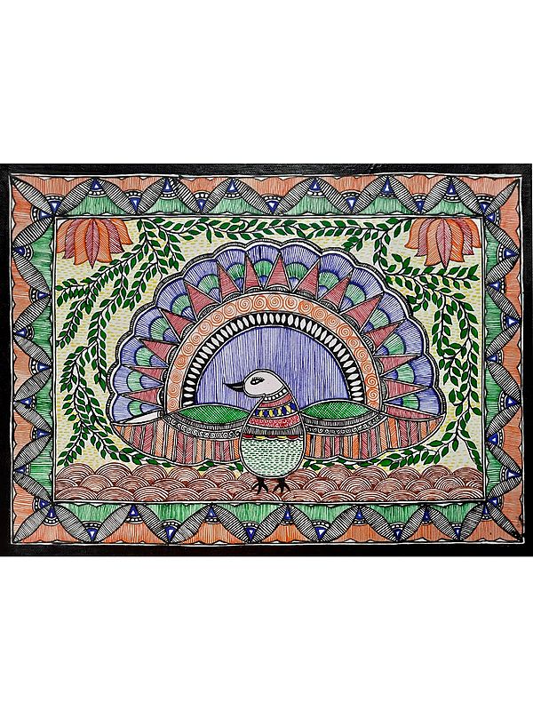 Dancing Peacock - Beauty Of Madhubani | Acrylic On Handmade Canvas Sheet | By Pritanjali