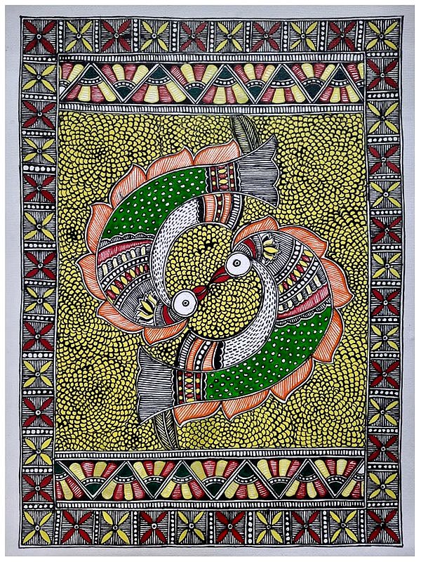 Pair Of Madhubani Fishes | Acrylic On Handmade Canvas Sheet | By Pritanjali