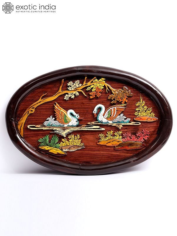 18" Hand Painted 3D Floating Swans | Natural Color On Wood Panel With Inlay Work